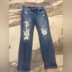 American Eagle Outfitters Women's Ripped Blue Jean Crop Jeggings Size 8 Long
